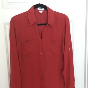 Express Burnt Orange Slim Portofino Shirt